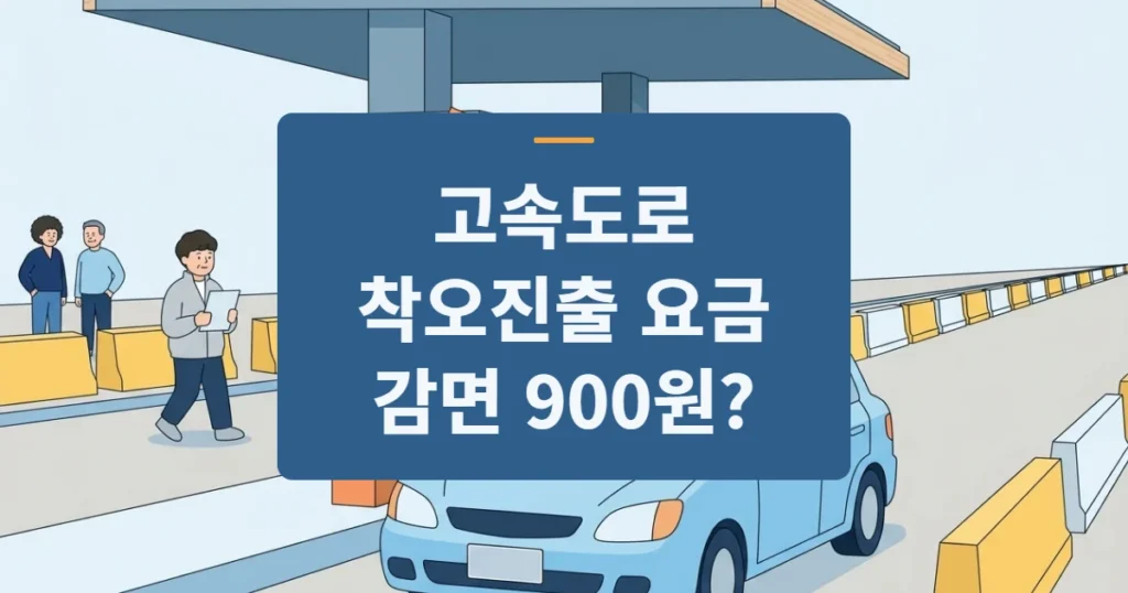 고속도로 요금소 앞에서 차 안의 운전자가 하이패스 단말기를 바라보는 모습