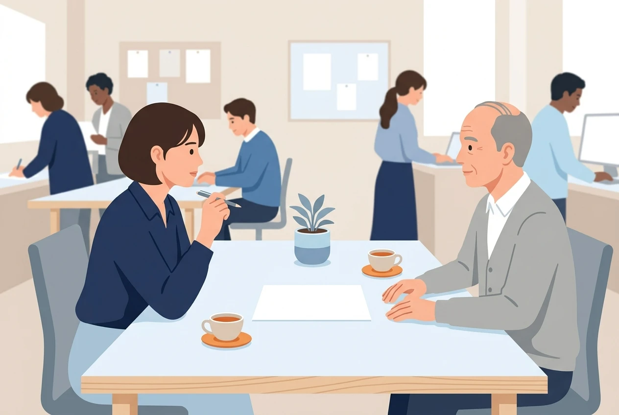 임대차계약서를 앞에 두고 집주인과 마주 앉은 임차인
