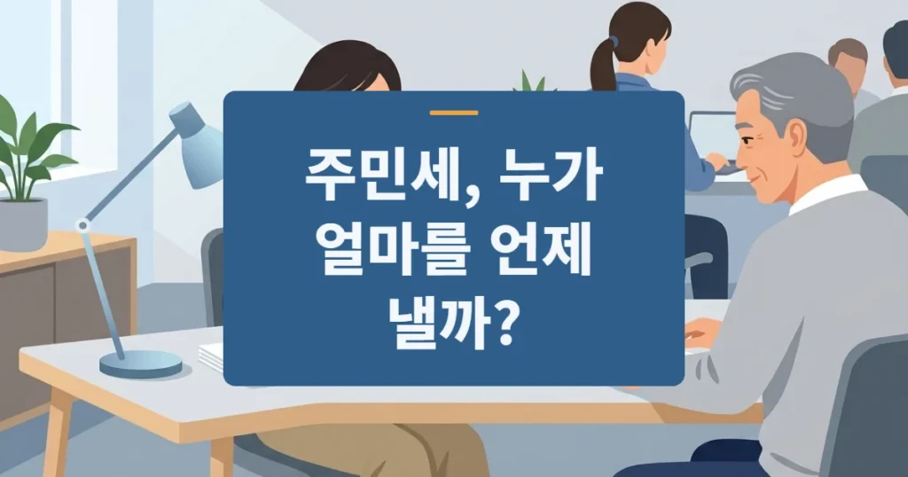 책상 위 지방세 고지서와 노트북을 살펴보는 사업주