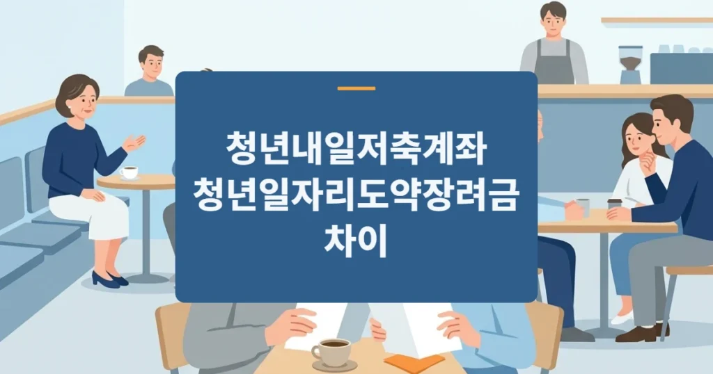 두 개의 빈 안내 책자를 앞에 두고 고민하는 청년 두 사람